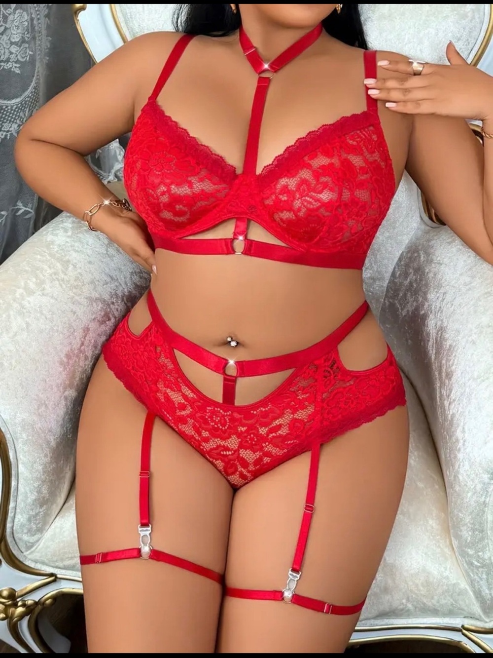 Red Lace Strappy Lingerie Set - Women Intimates NEW size 4X